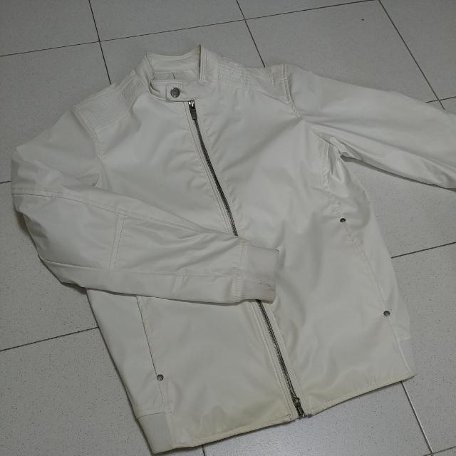White leather clearance bomber jacket