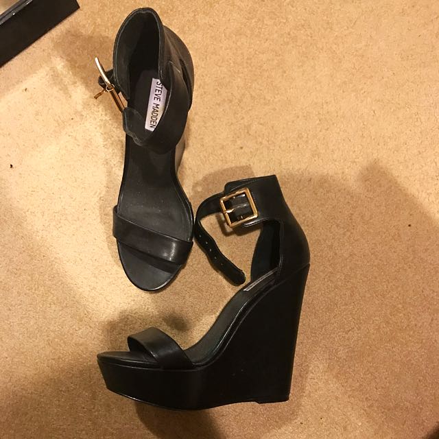 Steve Madden Black Wedges Women s Fashion Shoes on Carousell