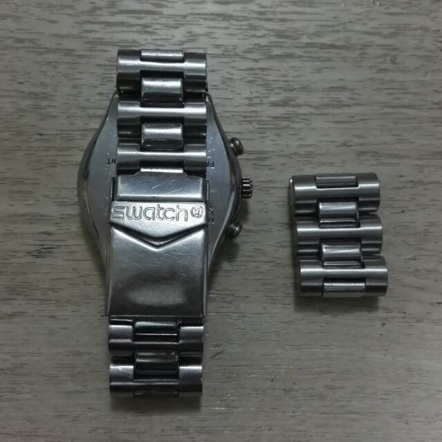 SWATCH （分類：手錶）位於 Hong Kong。 由 mmjxbape 提交（商品編號 94396367，圖片 2）。簡介： 正常使用痕跡有花錶面及錶帶 , 功能正常 , 電池供電, 全鋼錶帶, 完美主意者不合,需要自行更換電池測試。