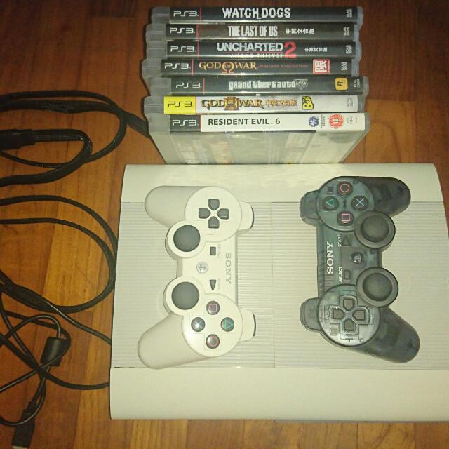 Ps3 Super Slim 500 Gb With Box 2 Controllers And 7 Cool Games With