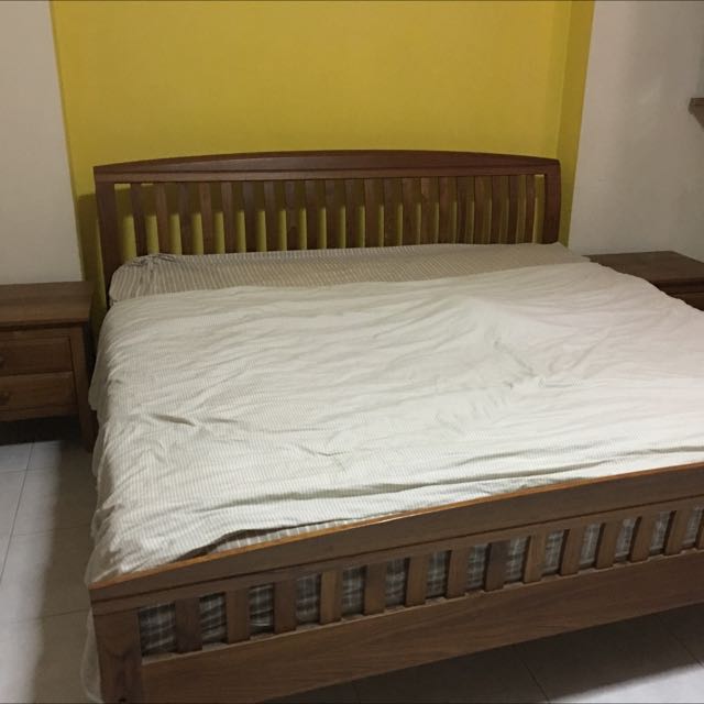 Scanteak King Size Bed Frame With 2 Side Tables Furniture Beds Photo