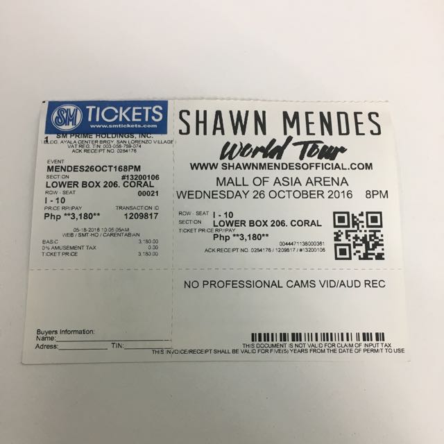 Shawn Mendes Concert Ticket, Tickets & Vouchers, Event Tickets on ...