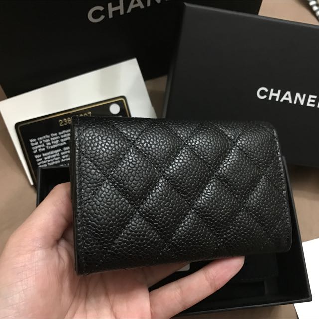 *Popular!*BNIB Chanel Card Holder Black Caviar Ghw Small Wallet #23