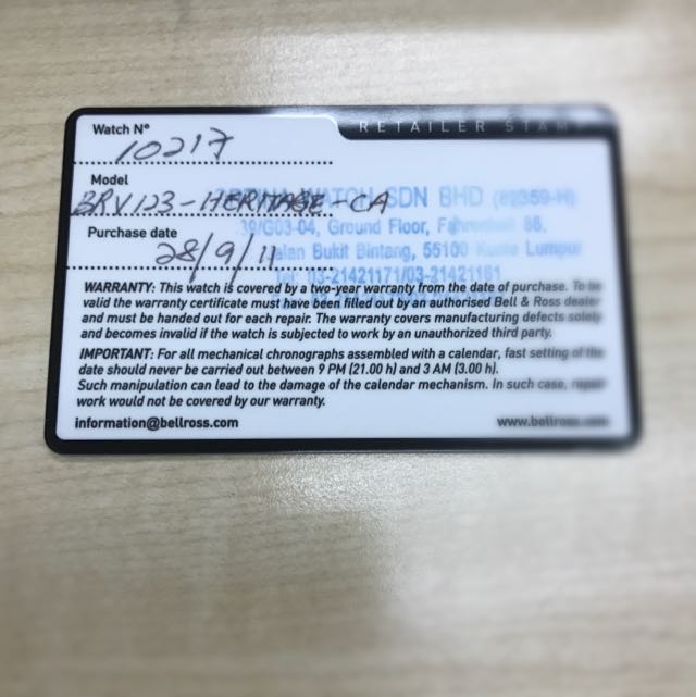 Bell and ross warranty activation outlet