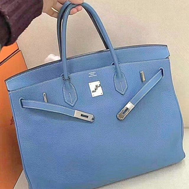 Hermes 40cm Blue Jean Clemence Leather Birkin Bag with Palladium, Lot  #58166