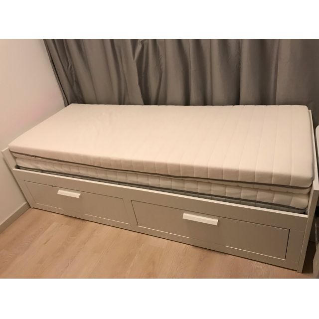 Ikea Brimnes Day Bed W 2 Drawers 2 Mattresses White Moshult Firm Furniture Beds Mattresses On Carousell