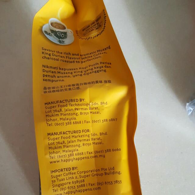 Bn Mao Shan Wang King Durian White Coffee By Super Food Drinks Beverages On Carousell