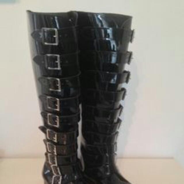 Jason 10 Buckle Strap Real Leather Patent Gothic Winklepicker