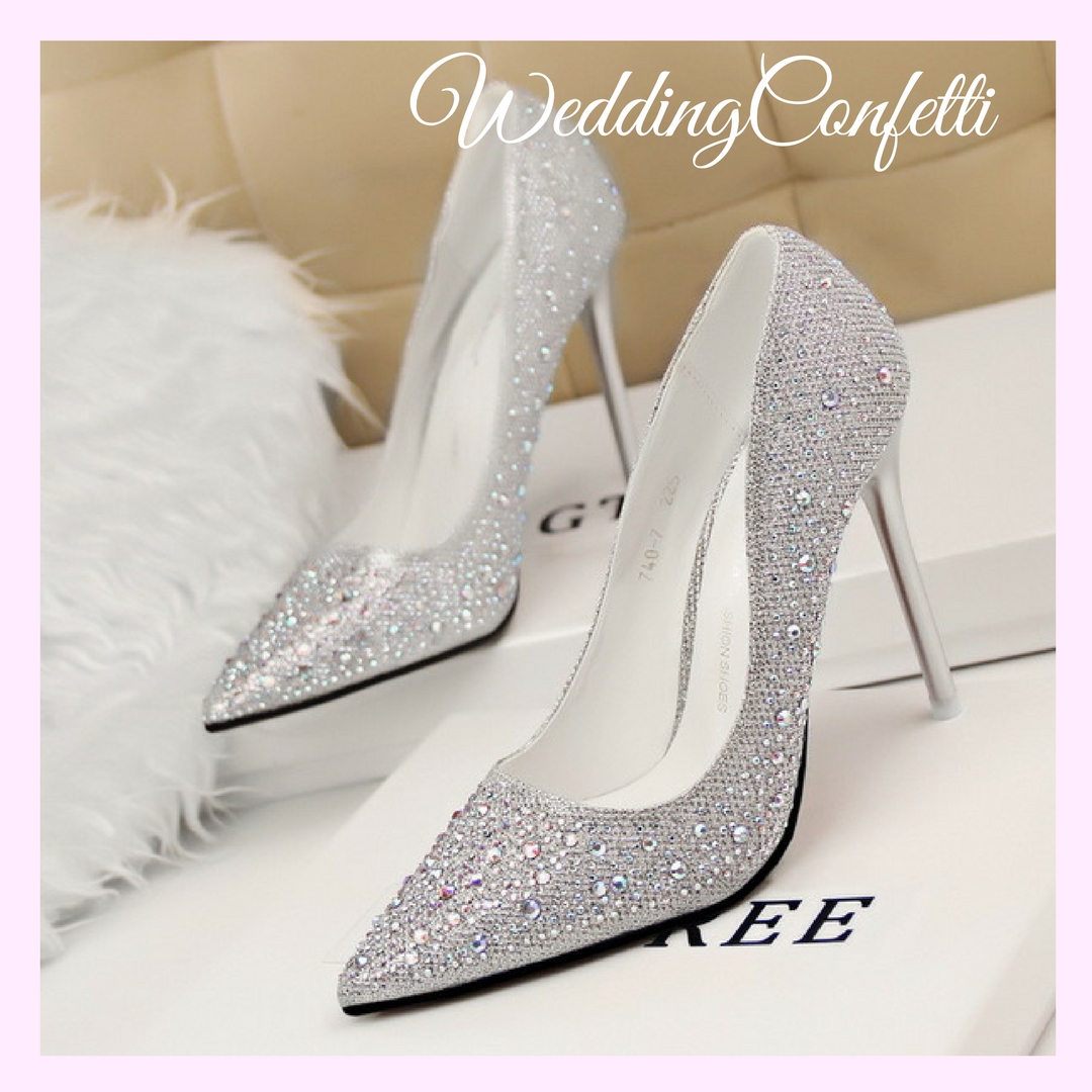 white glitter wedding shoes