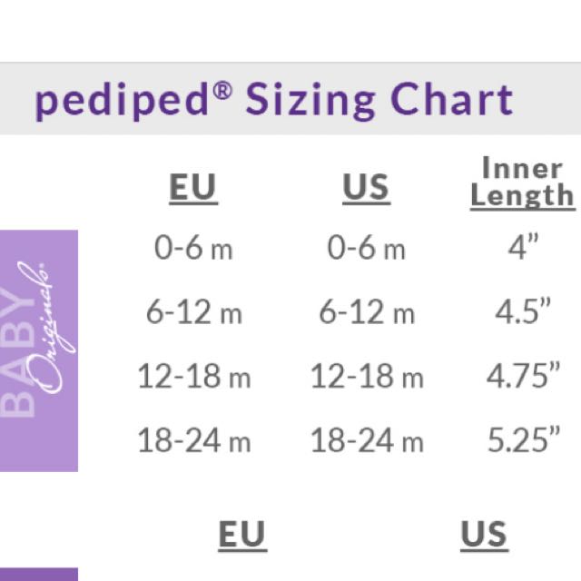 Pedipeds size chart sale
