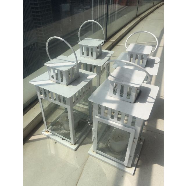 set of 4 Ikea BORRBY in/outdoor lantern for block candle (white