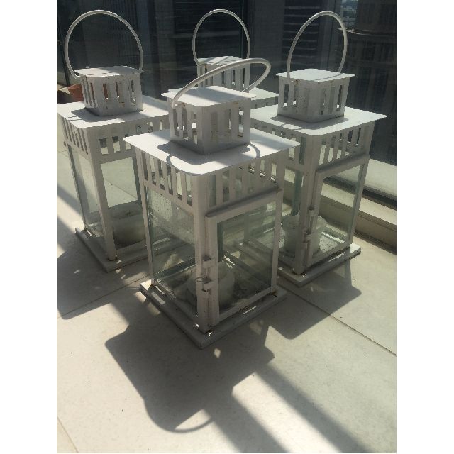 set of 4 Ikea BORRBY in/outdoor lantern for block candle (white