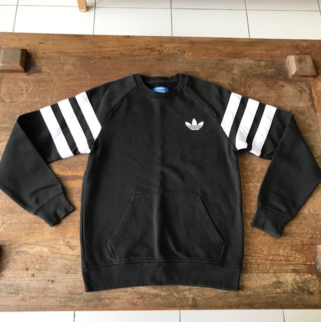 Adidas originals three on sale stripe sweatshirt in black