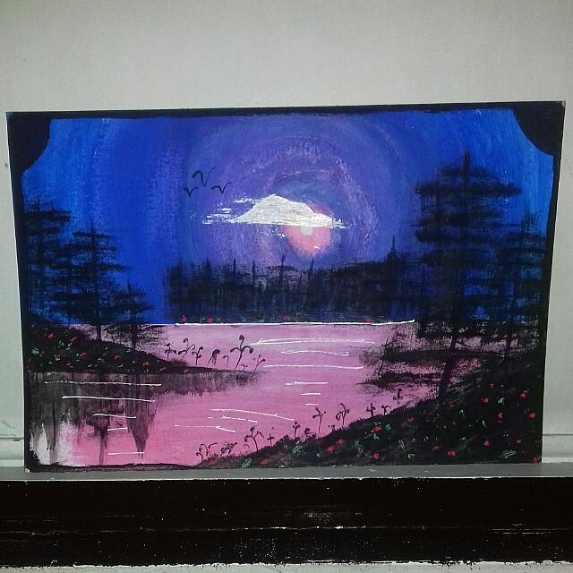 Mystical Moonlight Acrylic Painting On Illustration Board