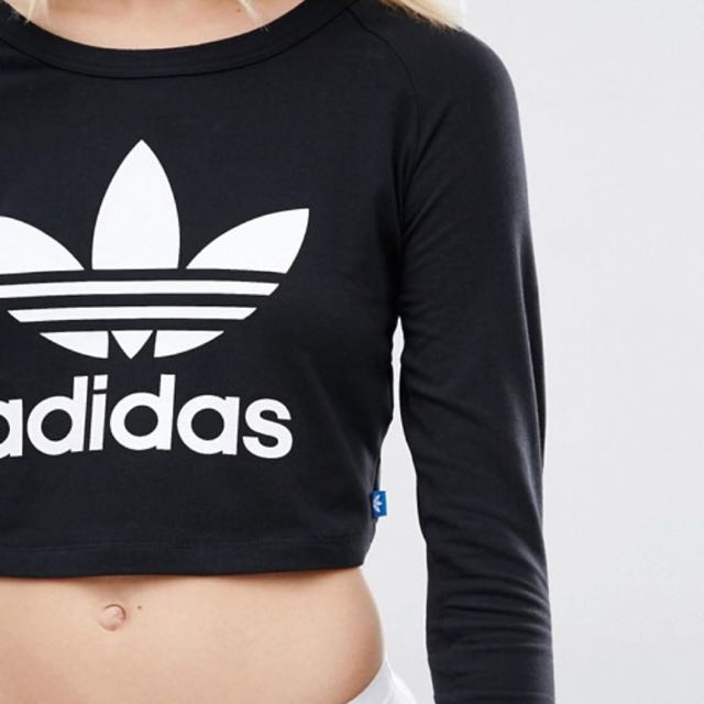 adidas Originals Long Sleeve Crop Top With Trefoil Logo Women s