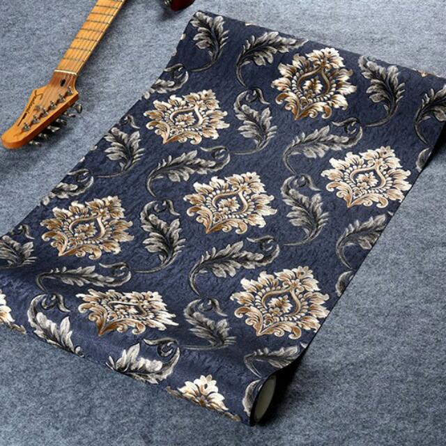 Corresponding 3d Effect Dark Blue Gold Deep Embossed Damask