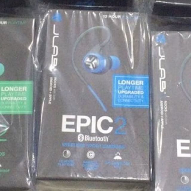 BNIB JLab Epic2 Bluetooth 4.0 Wireless Earbuds 12 hr play time with microphone Blue Audio Earphones on Carousell