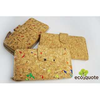 EcoQuote Long Wallet Wristlets Zip Button Cork Material
