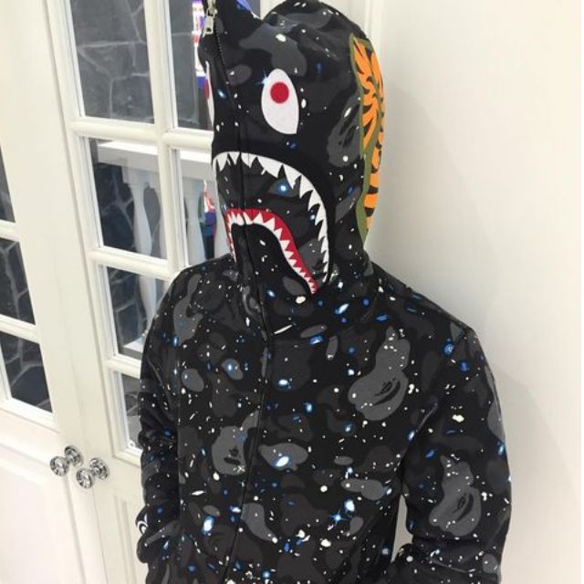 space camo shark full zip hoodie