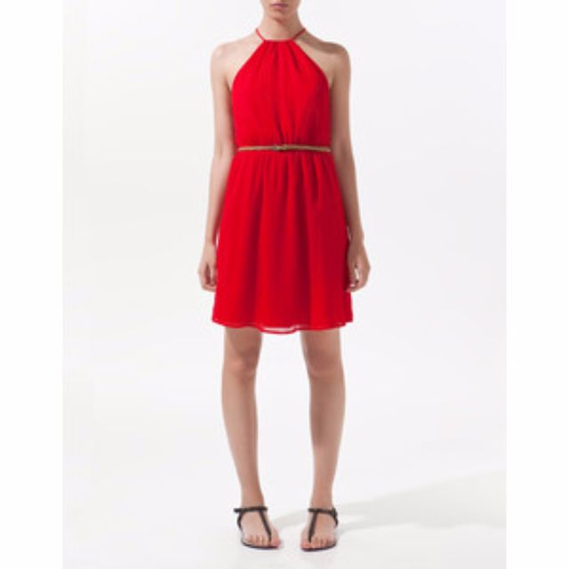 zara red halter dress