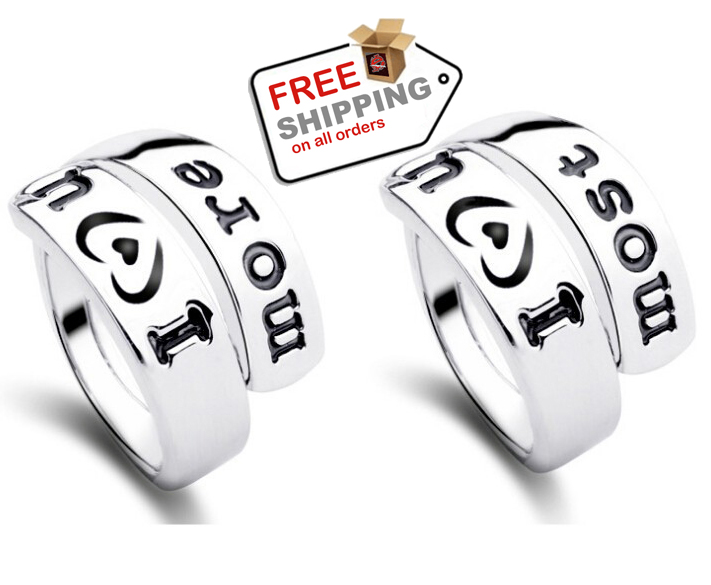 I Love u More Promise Ring for Couple Lover Painting Letter Free Shipping