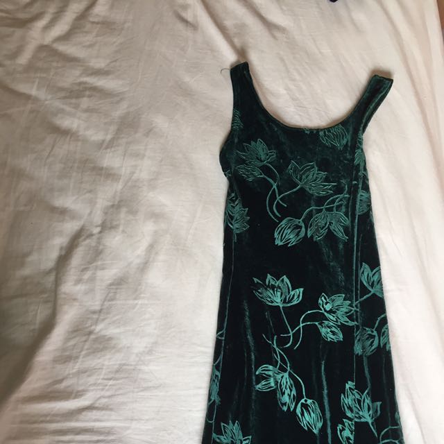 Cross Back Green Velvet Maxi Dress, Women's Fashion, Dresses & Sets ...