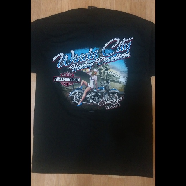 M Harley Davidson Pin Up Sailor Windy City Chicago T Shirt Men s