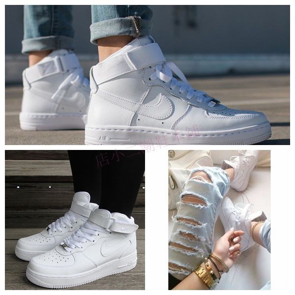 NIKE AIR FORCE 1 MID 高筒AF1 鐵牌全白滑皮(男女款) 跑鞋滑板鞋空軍1