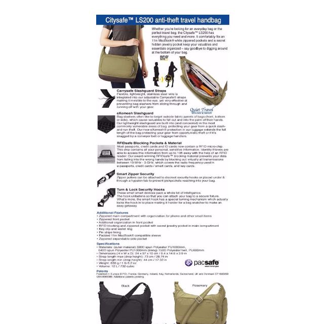 Original Pacsafe Citysafe LS200 Anti theft Handbag 30 off