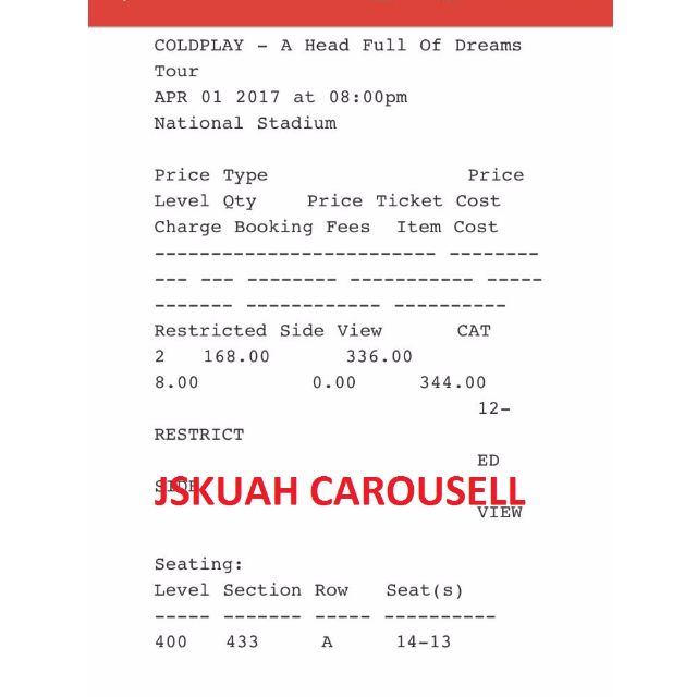 2 Coldplay Concert Tickets Side By Side 1st April Selling At Cost Price Entertainment Events Concerts On Carousell Coldplay tickets for the upcoming concert tour are on sale at stubhub. carousell