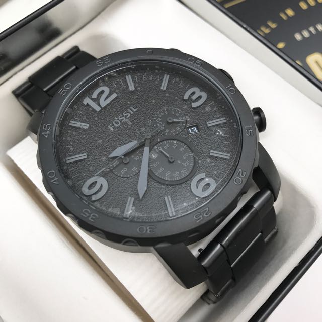 Fossil JR1401 Nate Chronograph Black Stainless Steel Watch Men s