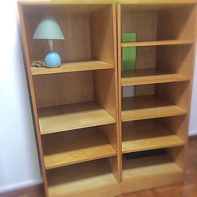 Twin Bookshelves Solid Wood with Rollers, Furniture & Home Living
