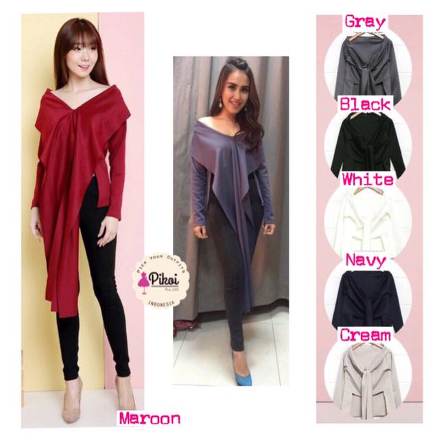 622 Baju Ayu Ting Ting Atasan Pita Baju Lengan Panjang Hitam
