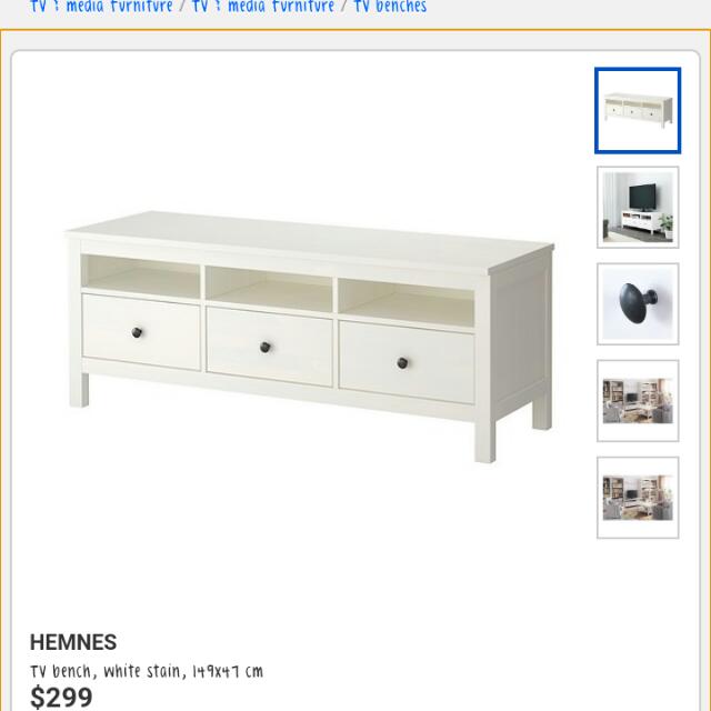 2Nd Hand HEMNES, WHITE STAIN TV CONSOLE FROM IKEA, Furniture & Home