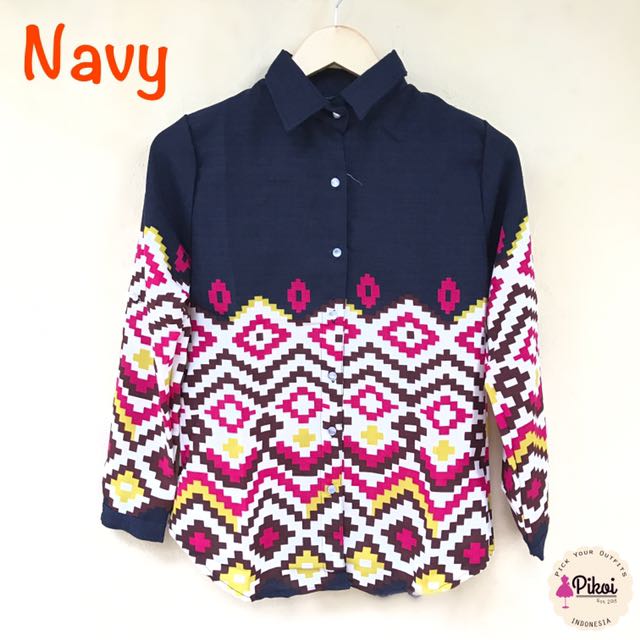 581 Kemeja Wanita Motif Abstrak Kemeja Garis Garis Kemeja Hitam