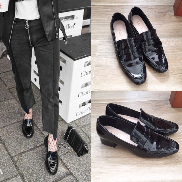 zara patent leather loafers