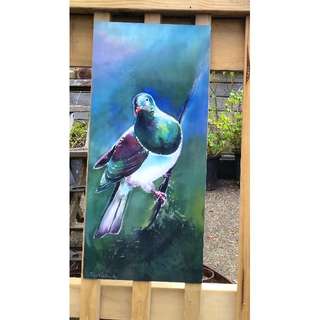 New Zealand KERERU Bird (native Wood Pigeon), OUTDOOR Wall ART Panel from original silk painting, Garden Art, New Zealand native, LARGE SIZE 68cm x 30cm New Zealand KERERU Bird (native Wood Pigeon), OUTDOOR Wall ART Panel from original silk painting, Garden Art, New Zealand native, LARGE SIZE 68cm x 30cm
