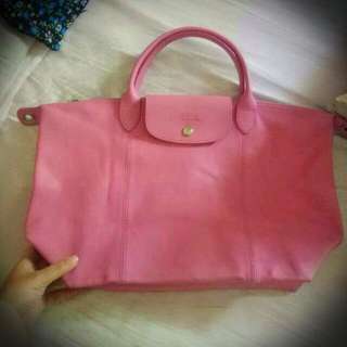 Longchamp  櫻花粉經典小羊皮兩用折疊包-m正品#轉轉來交換