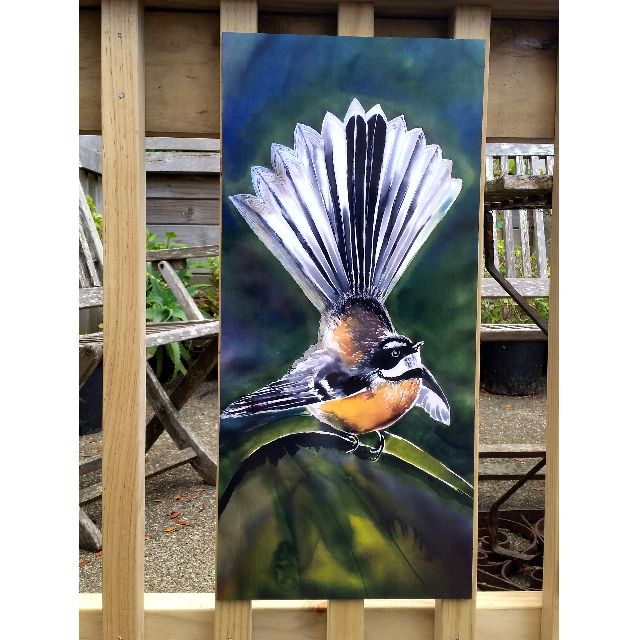 New Zealand Fantail Bird Outdoor Wall Art Panel From My Original Silk Painting Outside Art Garden Art New Zealand Native Bird Handmade Large Size 68cm X 30cm Home Furniture On Carousell