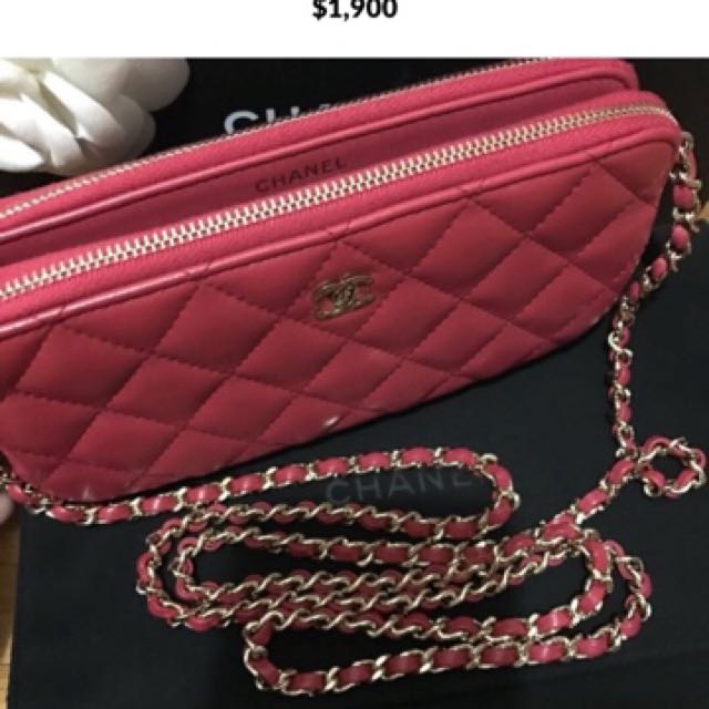 Authentic Chanel Cc Woc Double Zip Lambskin Wallet On Chain Bag