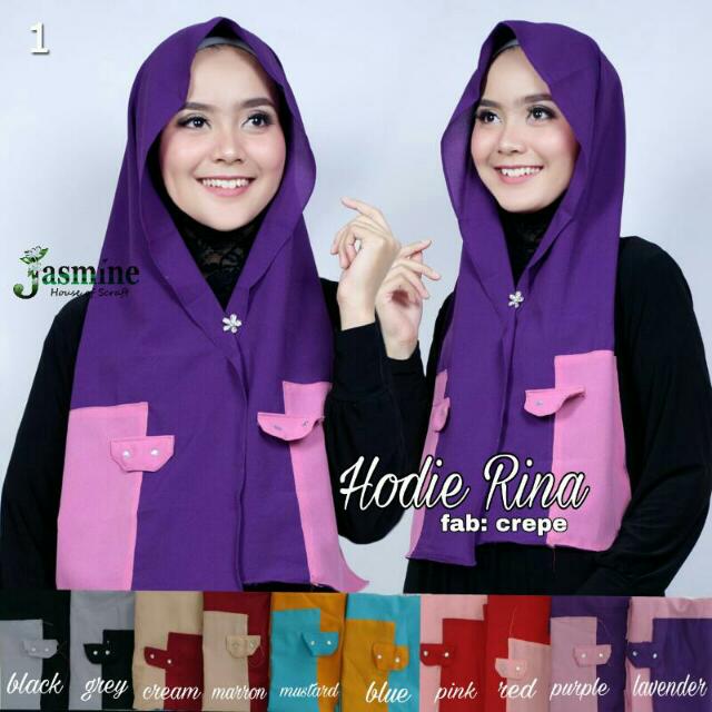 Jilbab New Hoodie Rina Banyak Pilihan Warna Komplit Harga Murah