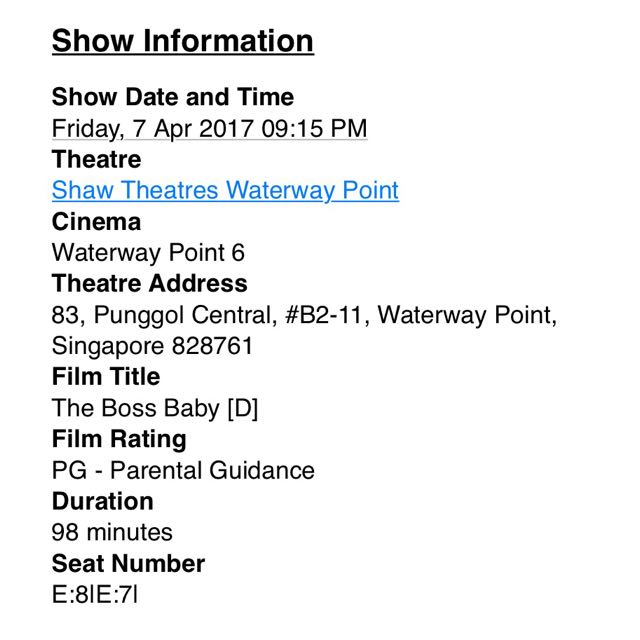 2 Pax The Boss Baby Movie Ticket Shaw Theatre Waterway Point Punggol Entertainment Events Concerts On Carousell Shaw theatres waterway point was incorporated on 27 october 2015 (tuesday) as a sole proprietor in singapore. 2 pax the boss baby movie ticket shaw theatre waterway point punggol