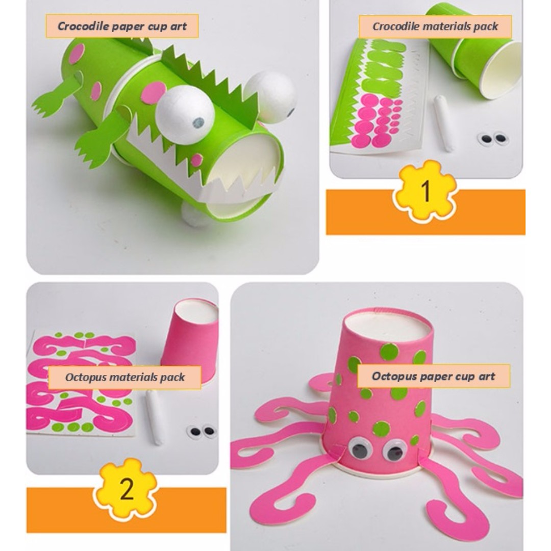 Cartoon paper cup art - Children DIY craft / goodie bag / party pack