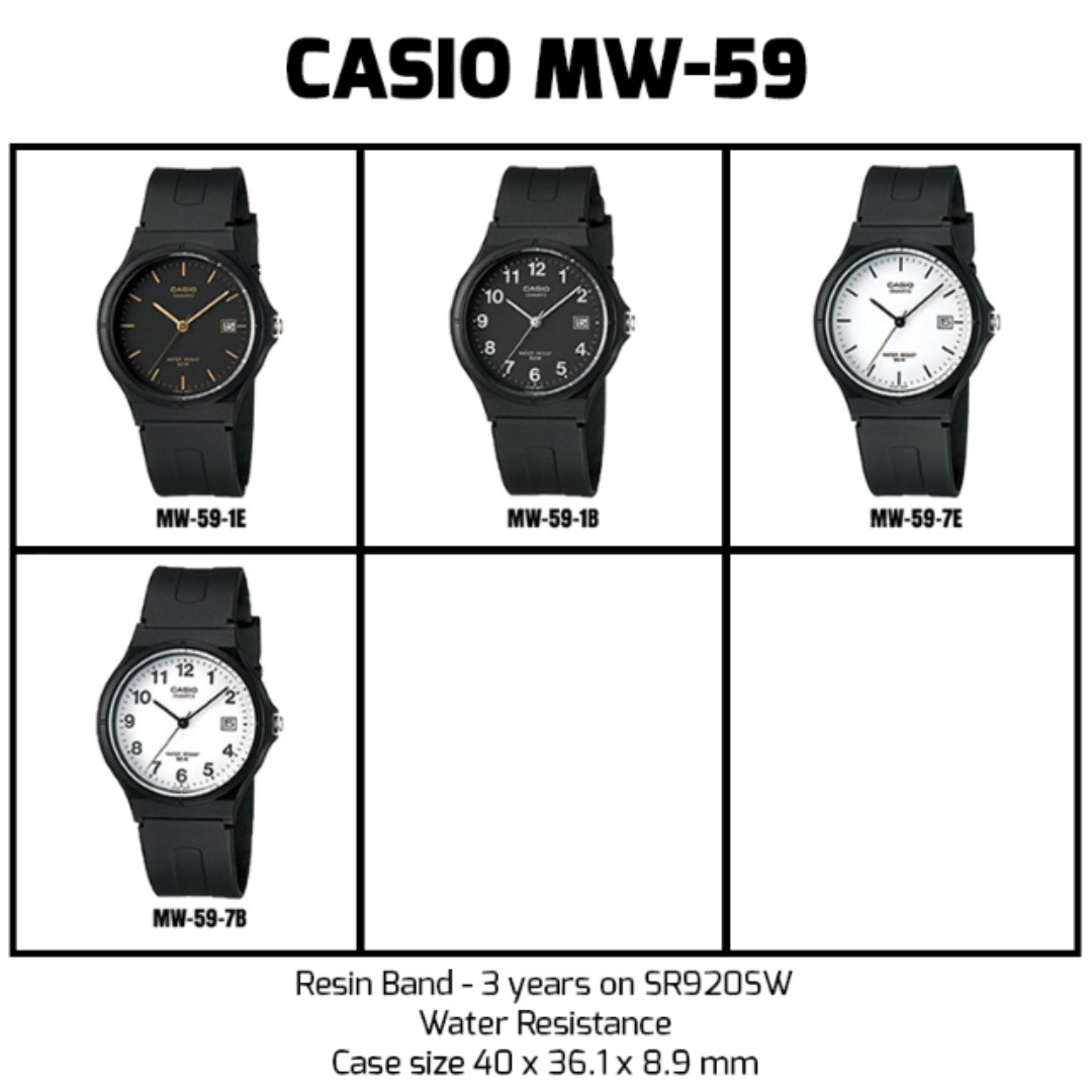 Ready Stock Casio Mw 59 Mw59 Mw 59 1e 1b 7e 7b Unisex Men Ladies Classic Simple Black Resin Analog With Date Display Watch New Luxury Watches On Carousell