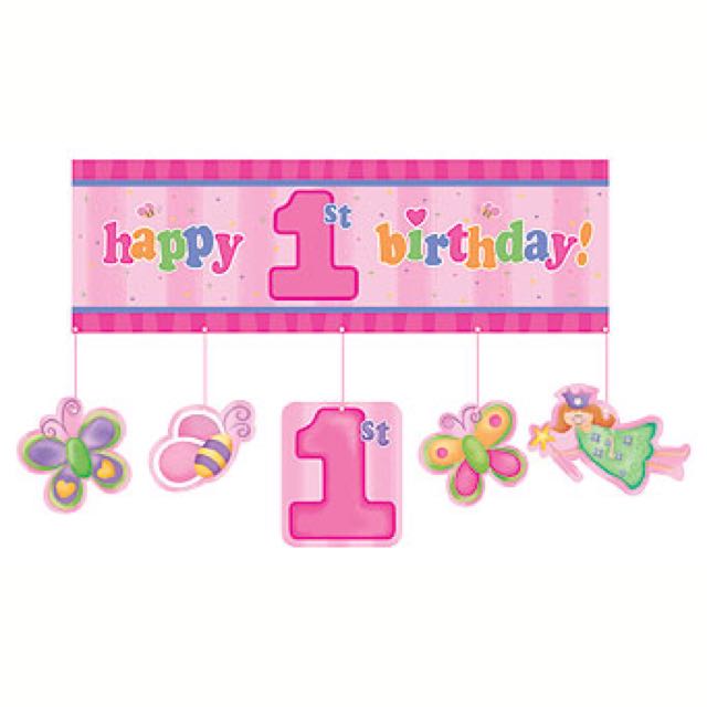 Happy 1st Birthday Banner (Baby Girl), Babies & Kids on Carousell