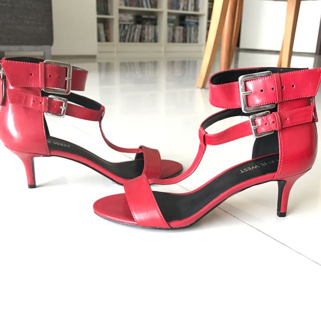 Nine West Red Leather Zip-up Heels 