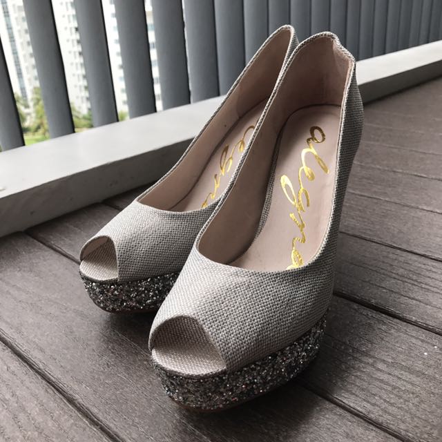 grey sparkle heels