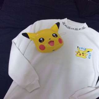🔥 Vintage Pikachu 皮卡丘 白色衛衣 高領