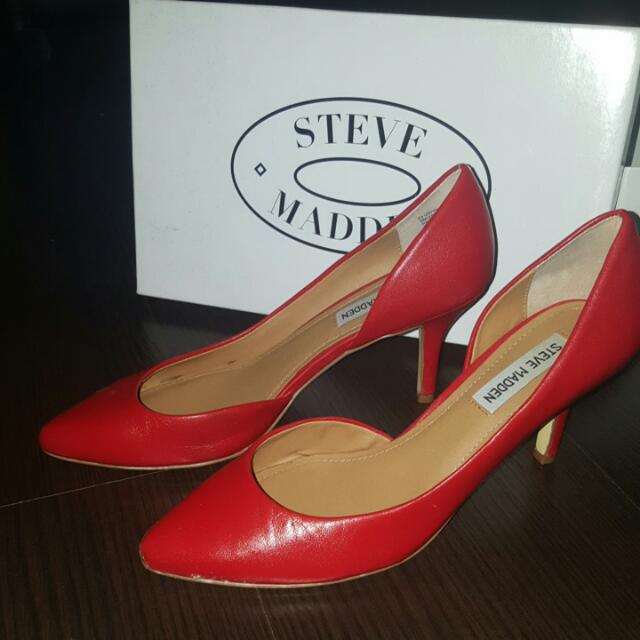 Steve Madden Red Leather Heels, Women's 
