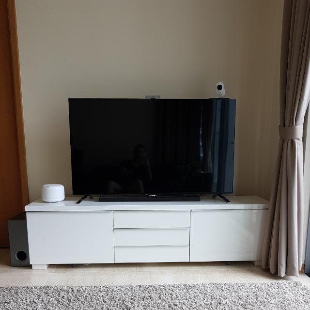 White Glossy TV / Bench With Storage, Furniture & Home Living
